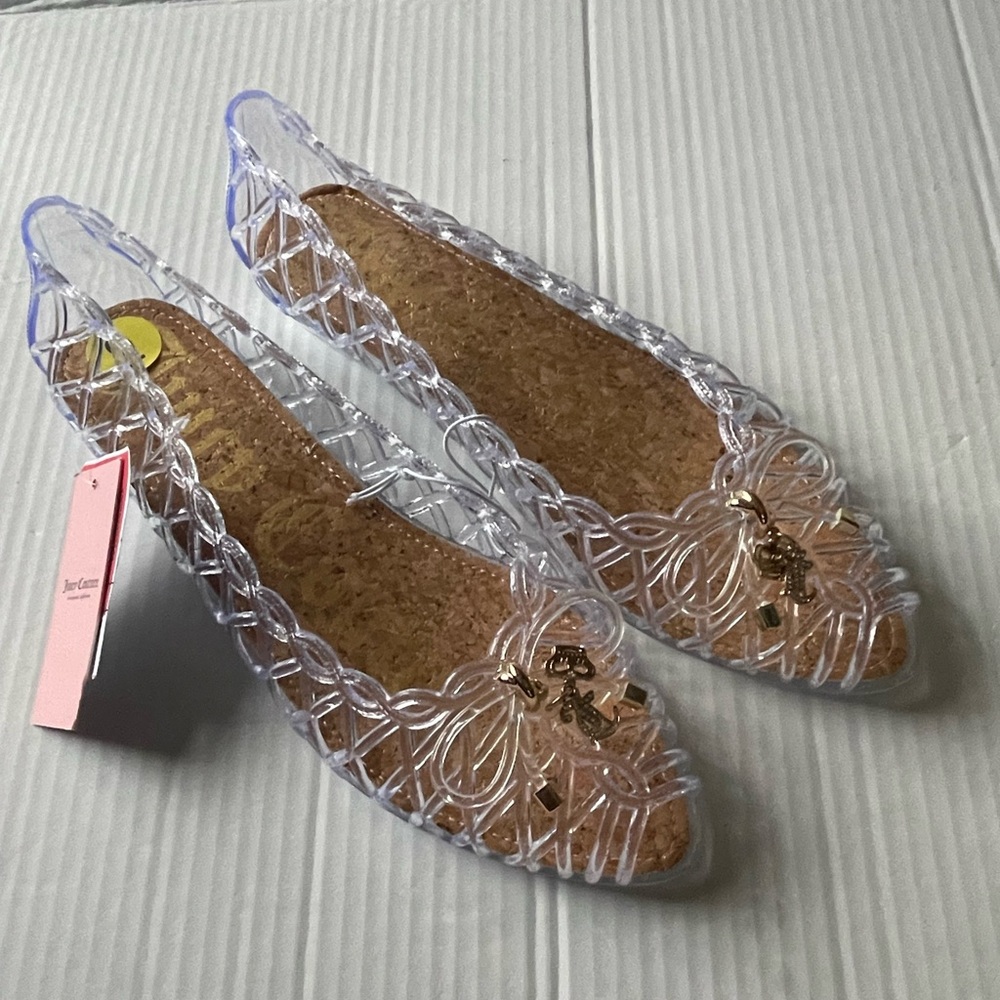 NWT♥️ Juicy Couture Dorit Clear Jelly Flat with Cork Insole Size 9